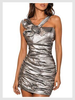 Jessica McClintock Mini Dress Metallic Bodycon Ruched Size 4